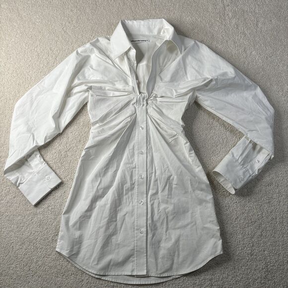 Alexander‎ Wang T Shirt Dress Women's Size 0 White Crossed Front Button Collared - Picture 1 of 16